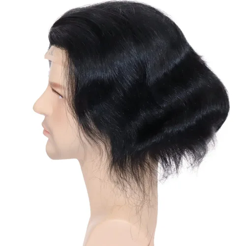 Miniatura 4 de Toupee para hombres, piezas de cabello 100% europeo, sistema de reemplazo de cabello humano virgen de 10 x 8 pulgadas, mono encaje con poliuretano