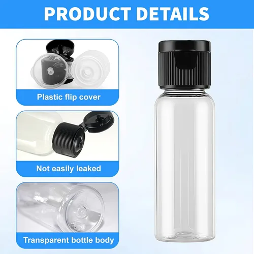 Miniatura 6 de Paquete de 30 botellas de viaje vacías de plástico de 0.7 onzas con tapa abatible, recipientes cosméticos para lociones, champús y aceites de masaje