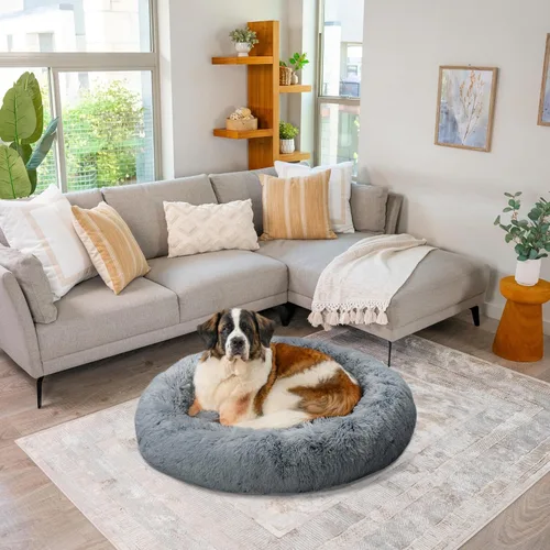 Miniatura 7 de Best Friends by Sheri - The Original Calming Donut - Cama calmante en forma de dona para perros y gatos - Pelo largo, gris, XL, 45 x 45 pulgadas