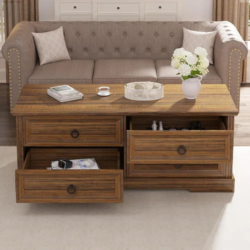 Miniatura 8 de Lareth - Mesa de café con almacenamiento, mesa de centro rústica de madera de 47.2 pulgadas con 4 cajones para sala de estar, mesa de té