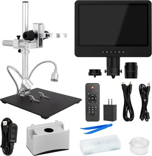 Miniatura 9 de LM249MS - Microscopio digital HDMI de 3 lentes de 10.1 pulgadas, microscopio de soldadura 2000X, cámara para reparación electrónica, soporte