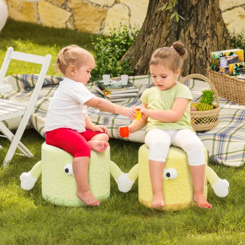 Miniatura 2 de Puf para niños, reposapiés otomano, cojín de espuma, asiento otomano tomado de la mano, pufs otomanos, muebles lindos, asientos flexibles para Verde