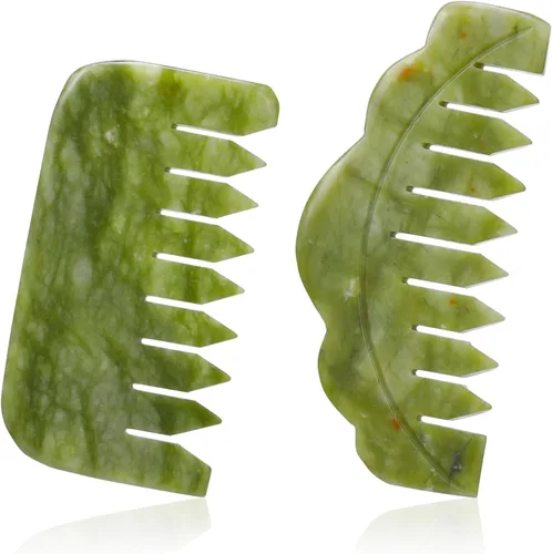 Miniatura 11 de Geiserailie 2 piezas de peines de jade suministros esteticista masaje piedra pelo Gua Sha raspado cuero cabelludo peine herramienta de masaje facial