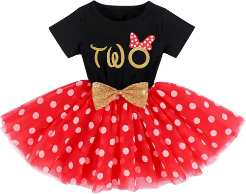 Miniatura 12 de IBTOM CASTLE - Vestido de princesa con falda tipo tutú para niñas que cumplan 1 o 2 años, incluye moñito con lentejuelas