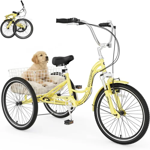 Miniatura 10 de MOPHOTO Triciclo plegable para adultos, 7 velocidades, 20/24/26 pulgadas, bicicleta de 3 ruedas para personas mayores, mujeres y hombres, bicicleta