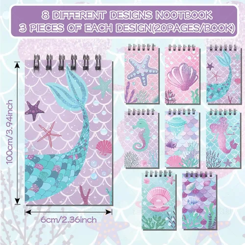 Miniatura 2 de LiYiQ Juego de 148 calcomanías de papel de sirena para regalo de devolución, mini cuadernos, bolígrafos, calcomanías para suministros de cumpleaños
