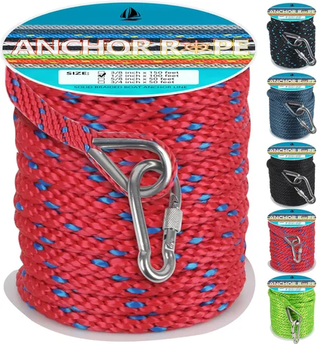 Miniatura 29 de Cuerda de anclaje de 3/8 de pulgada y 100 pies, cuerda de anclaje para barco, trenza sólida MFP, línea de anclaje con dedal de acero inoxidable 316