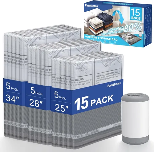 Miniatura 11 de Fantictas Travel Vacuum Storage Bags with Rechargeable Air Pump, 10 Pack Portable Space Saver Bags, Compression Bags for Clothing, Bedding, Seasonal