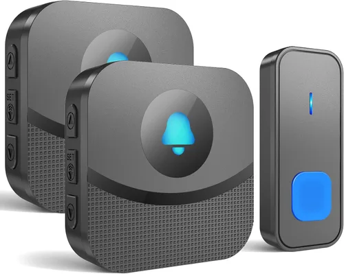 SURFOU Kit de timbre inalámbrico para todo tipo de clima, conexión confiable de 1300 pies, campana de puerta impermeable para exteriores, 5 niveles