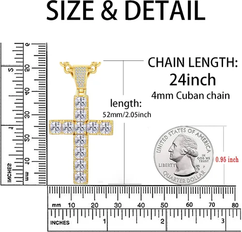 Miniatura 2 de Wisbal Collar de cruz para hombre chapado en oro de latón chapado en oro Jesucristo colgante cuadrado de cristal zirconia cruz colgante de oración