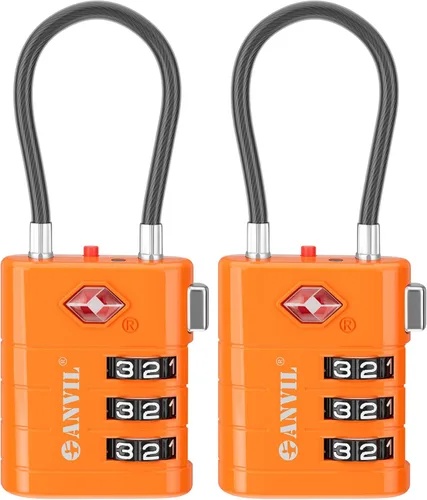 ANVIL Cerraduras de equipaje aprobadas por la TSA - Cerraduras de viaje combinadas TSA008 de alta seguridad con indicador de inspección para maletas