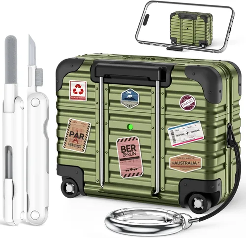 Miniatura 11 de Funda con bloqueo de seguridad para AirPods Pro de 2ª/1ª generación con kit de limpieza, bonito y divertido diseño de maleta, funda para AirPods Pro