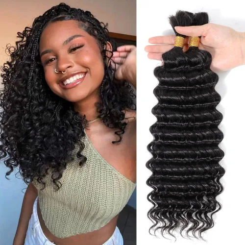 Miniatura 19 de Urbeauty Cabello Humano para Trenzar para Trenzas Boho Bob - Cabello Bohemio de Onda Profunda para Trenzar - Negro Azabache, 14 pulgadas Sin Nudos