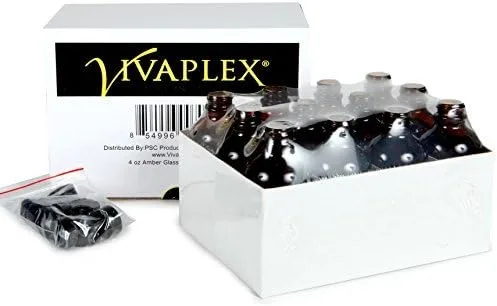 Miniatura 2 de Vivaplex, 12, ámbar, botellas de vidrio de 4 oz, con tapas