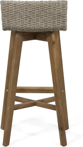 Miniatura 7 de GDFStudio Taburetes de bar de madera y mimbre para exteriores (juego de 4), marrón claro y teca