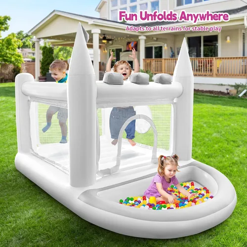 Miniatura 7 de Casa inflable de rebote para niños de 3 a 8 años, castillo hinchable pequeño 5 en 1 para exteriores, saltador, piscina de pelotas, aro