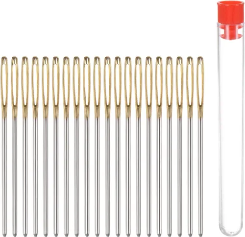 Miniatura 8 de HARFINGTON 20 agujas de coser romas grandes de 0.049 in de diámetro, agujas de acero inoxidable para tapicería, agujas de tejer con tubo de Tono
