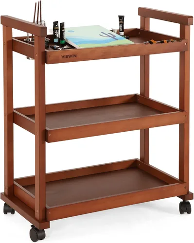 Miniatura 9 de VISWIN Organizador de carrito de arte, organizador de almacenamiento de suministros de arte de madera de haya maciza con ruedas giratorias, carrito