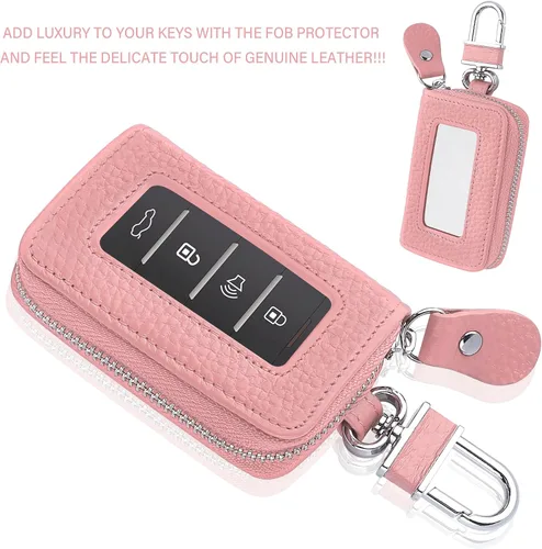 Miniatura 4 de Funda para Llavero de Coche para Reemplazar Funda Antigua, Funda para Llave de Coche de Cuero Genuino con Anillo para Llaves y Llavero (Negro)