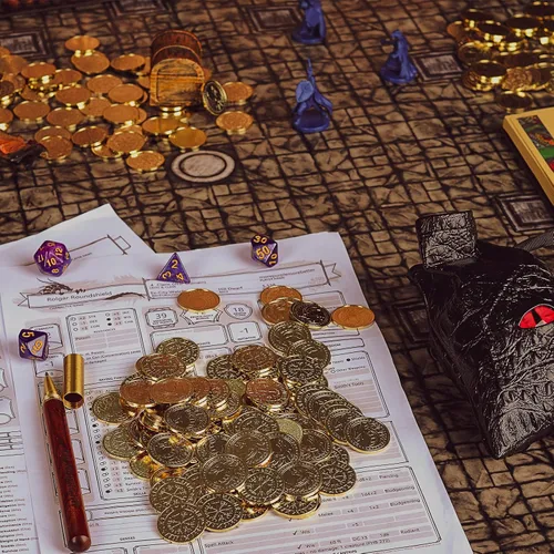 Miniatura 8 de CZYY - Monedas de metal de fantasía, 50 fichas de dragón de oro antiguo con bolsa Heavy Metal Feel, Dragon Front and Compass Back, Use for DND
