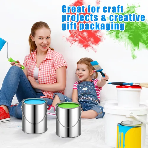 Miniatura 5 de Uiifan 4 latas de pintura vacías de 1 galón con tapas, cubos de pintura de metal con asa para barniz, manualidades, almacenamiento de suministros