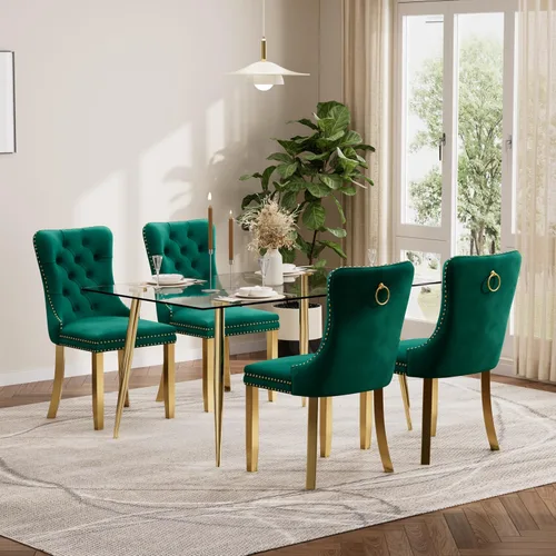 Miniatura 83 de Baysitone Juego de mesa de comedor de vidrio de 51 pulgadas para 4, juego de 5 piezas moderno de comedor, mesa de cocina rectangular de vidrio con 4