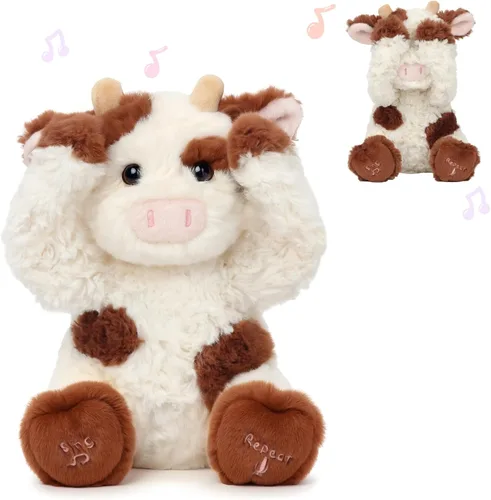 Hopearl Peek A Boo Cow interactivo repite lo que dices, diario de peluche, juguete musical que canta y habla, adorable regalo eléctrico para niños