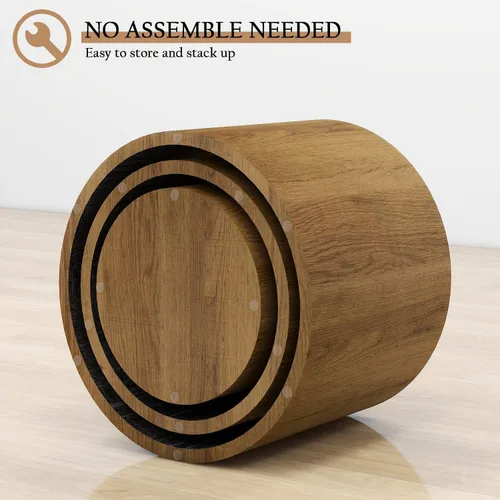 Miniatura 4 de Vikiullf Juego de 3 mesas de centro anidadas, mesas redondas de madera, mesa circular moderna para sala de estar, dormitorio, mesa auxiliar