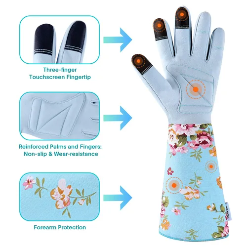 Miniatura 2 de WANCHI Guantes de jardín de manga extendida para mujer, guantes de jardinería de agarre suave, ligeros y cómodos para plantar, paisajismo y tareas