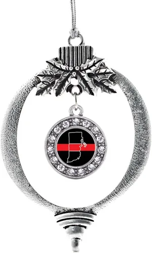 Miniatura 209 de Inspired Silver - Bonita bandera estadounidense - Adorno de Navidad plateado - Adorno de árbol de Navidad con dije circular con circonita cúbica