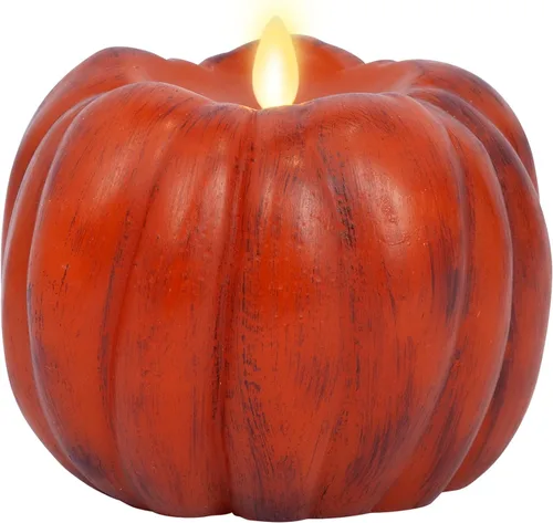 Luminara - Vela LED sin llama de Halloween, funciona con batería, llama parpadeante en movimiento - Calabaza naranja antigua - Paquete de 1-5 x 4.5