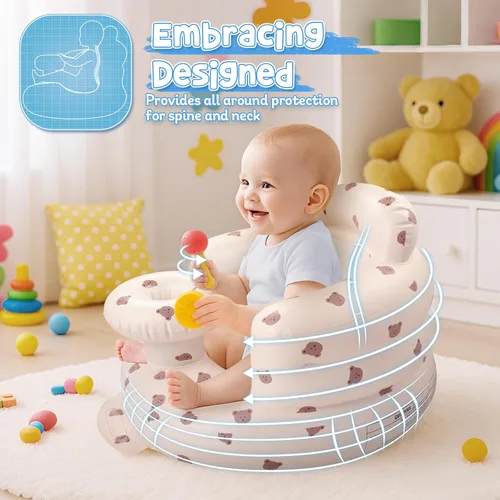 Miniatura 11 de Arscniek Asiento para bebé inflable con bomba de aire incorporada, silla para bebé hinchable con soporte de espalda y bandeja, asiento para sentarse