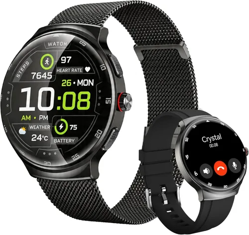 Relojes inteligentes para hombres y mujeres, rastreador de actividad física, reloj inteligente AMOLED de 1.43 pulgadas con pantalla táctil para Negro
