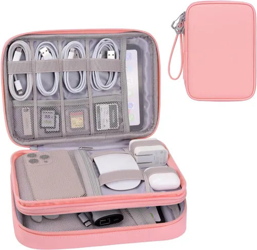 Miniatura 10 de Organizador de viaje electrónico para cables, cables, cargadores, Tech Essentials, doble capa (azul aguamarina, PU-L)