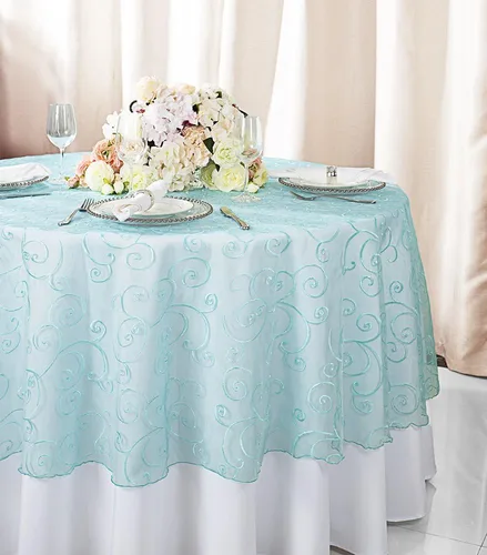 Miniatura 3 de Manteles de organza bordados redondos de 90 pulgadas, manteles de organza para bodas, fiestas, banquetes, eventos, color verde manzana