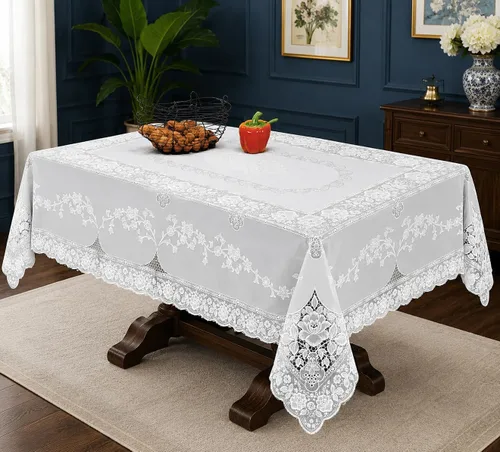 Violet Linen Mantel de encaje de vinilo con diseño de Betenburg, blanco, 60 x 90 pulgadas, oblongo/rectangular