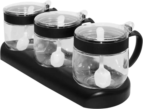 Miniatura 9 de Tarros de especias de condimentos de vidrio, 5.6 onzas/8.6 fl oz, recipiente para especias con tapas y cucharas y bandeja, recipientes de vidrio