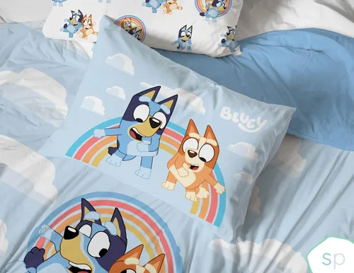 Miniatura 5 de Saturday Park - Juego de edredón y funda de almohada para cama individual de Bluey y Bingo con nubes arcoíris - Juego de 2 piezas 100% algodón
