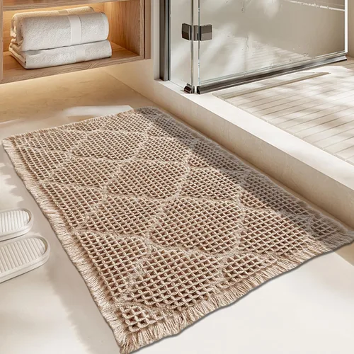 Miniatura 4 de ZALL Tapete de baño de punto gofre, súper absorbente, antideslizante, color marrón, 17 x 24 pulgadas, patrón geométrico de diamante, lavable a