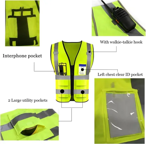 Miniatura 4 de Chaleco de seguridad de alta visibilidad reflectante con bolsillos y cremallera personalizado su logotipo ropa de trabajo de seguridad