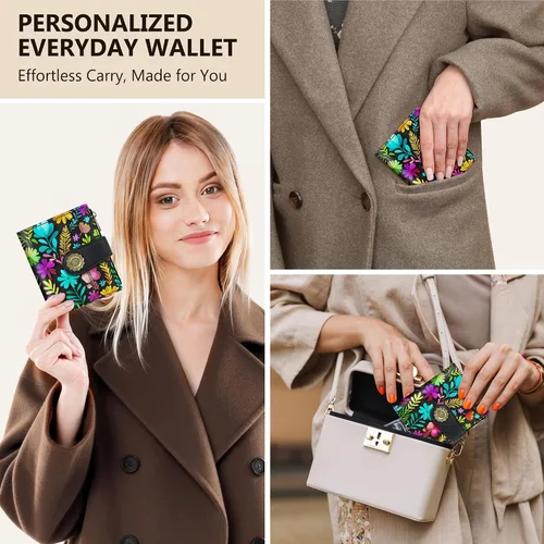 Miniatura 2 de Chelmon Cartera pequeña gótica para mujer, con bloqueo RFID, de piel sintética, plegable, para tarjetas de crédito, con ventana de identificación
