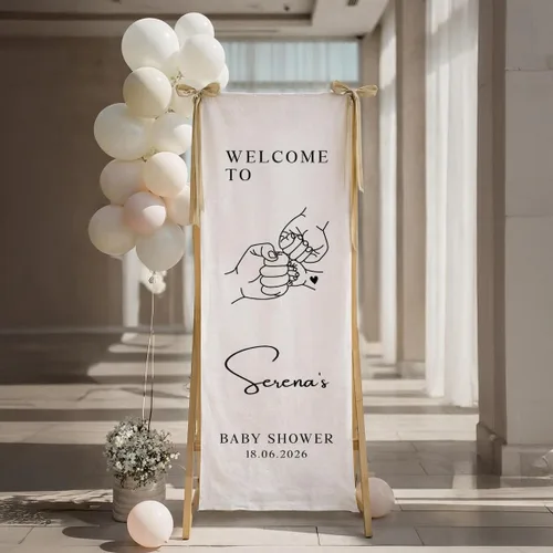 Miniatura 13 de Banner de bienvenida personalizado para baby shower, letrero de telón de fondo de tela con nombre personalizado Baby Shower #6