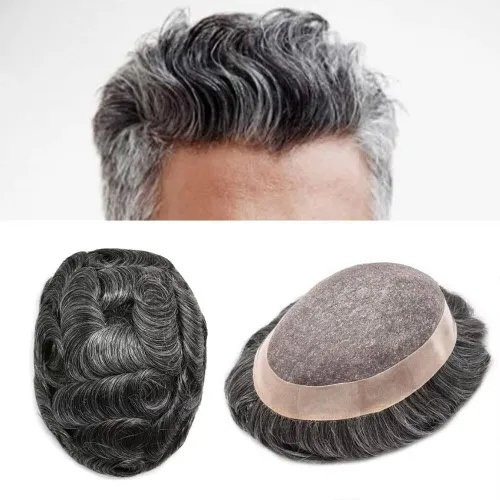 Miniatura 46 de FACE MIRACLE - Pelucas de cabello humano real para hombre, con revestimiento de poliéster, prótesis de cabello masculino, 8 x 11, 1#, negro