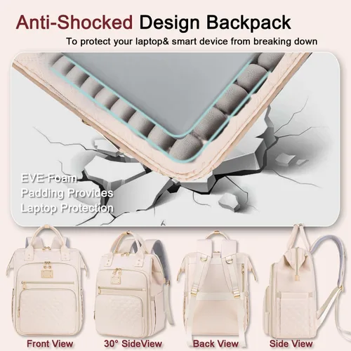 Miniatura 8 de Mochila para Almuerzo Weitars - Mochila para Laptop de 15.6 Pulgadas para Mujeres, para Viaje y Trabajo, Beige, Vacaciones