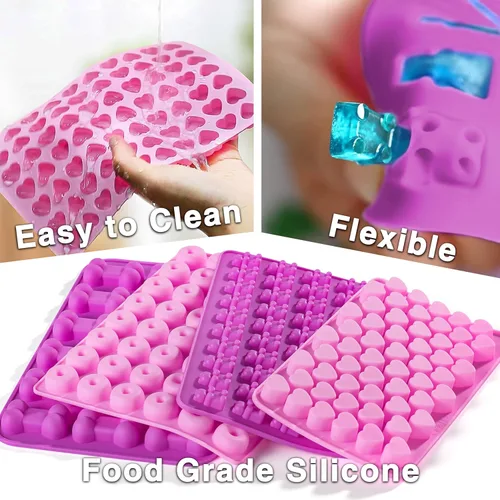 Miniatura 5 de Moldes de caramelo de gomita, 4 moldes de silicona para chocolate con 4 cuentagotas, moldes antiadherentes para caramelos, ganache, cubitos