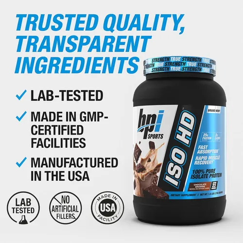 Miniatura 6 de BPI Sports ISO HD Proteína Aislada en Polvo – 100% Aislado de Suero, Polvo de Proteína para Ganancia Muscular - Chocolate Brownie - 1.6 Libras - 23