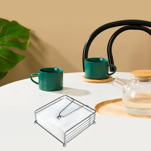 Miniatura 7 de hiwafifi Servilletero para mesa, dispensador de servilletas plano con brazo pesado, soporte cuadrado de papel de cóctel de elegante hierro rústico