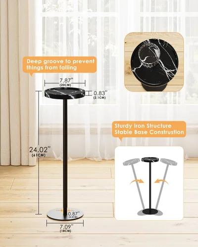 Miniatura 3 de Mesa de bebida, mesa auxiliar de pedestal pequeña, mesa de cóctel redonda, mesa auxiliar circular con base de metal, para espacios pequeños