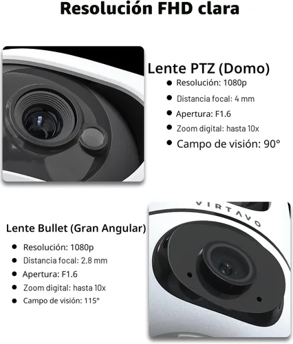 Miniatura 7 de virtavo Cámara WiFi de Seguridad XD1 para Interiores, No Requiere Suscripción, Monitor de Bebé y Cámara para Mascotas PTZ de Lente Dual 360°