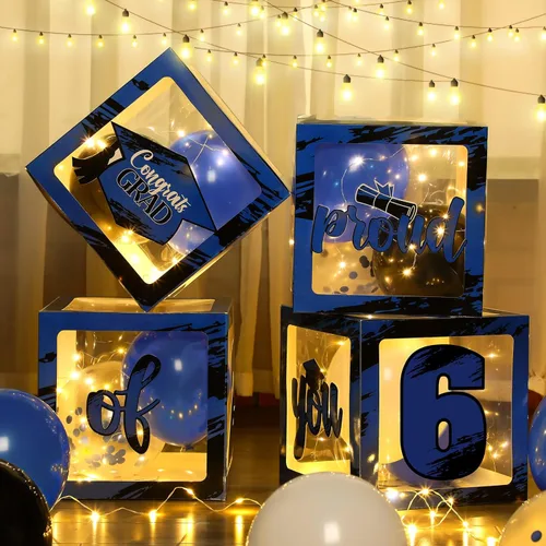 Miniatura 4 de Woanger 44 piezas de decoración de caja de graduación 2026 – Juego de cajas de fiesta de graduación de felicitaciones con cuerdas de luz LED y Azul